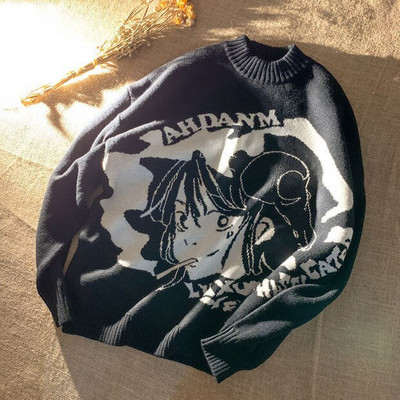 Χοντρό πλεκτό πουλόβερ Γυναικεία μακρυμάνικα λουλούδια τύπωμα πουλόβερ Χαλαρά Ζεστά πουλόβερ με λαιμόκοψη 2022 Γυναικεία ζεστή casual μπλούζα Y2K