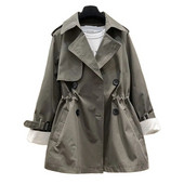 Ženski trenč kaput na dvostruko kopčanje s podstavom 2022, novi, proljeće-jesen, ležerni kaput, korejska gornja odjeća vjetrovka na vezanje do struka