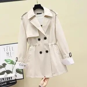 Ženski trenč kaput na dvostruko kopčanje s podstavom 2022, novi, proljeće-jesen, ležerni kaput, korejska gornja odjeća vjetrovka na vezanje do struka