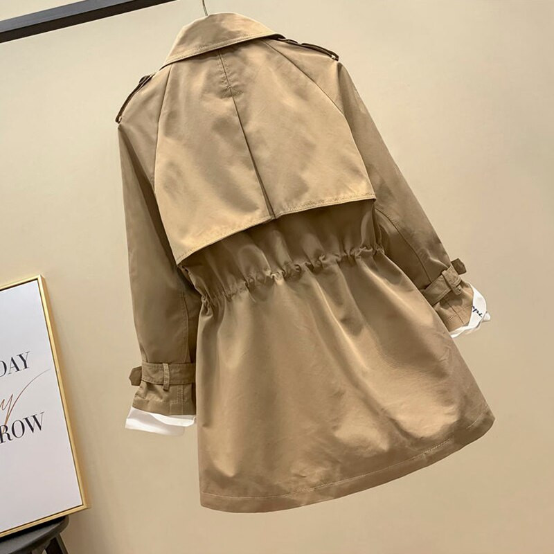 Ženski trenč kaput na dvostruko kopčanje s podstavom 2022, novi, proljeće-jesen, ležerni kaput, korejska gornja odjeća vjetrovka na vezanje do struka