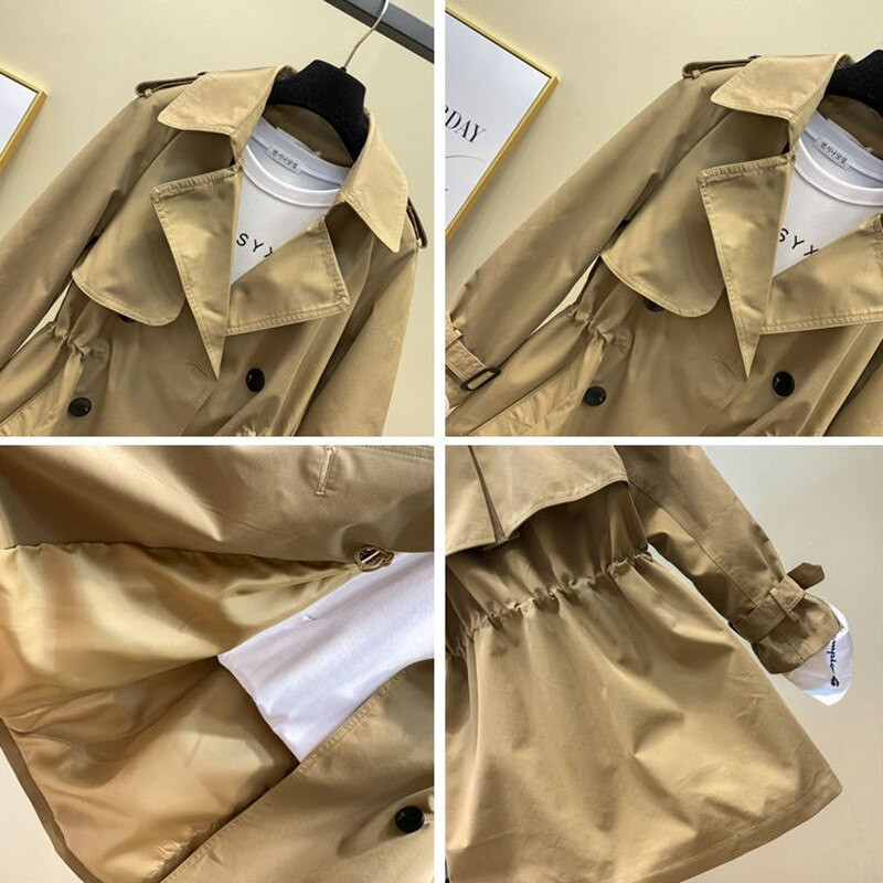 Ženski trenč kaput na dvostruko kopčanje s podstavom 2022, novi, proljeće-jesen, ležerni kaput, korejska gornja odjeća vjetrovka na vezanje do struka