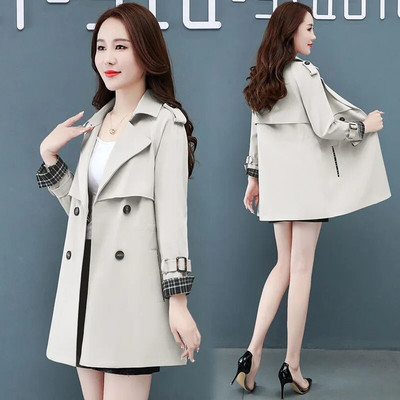 Trenčmētelis sievietēm 2022. gada rudens ikdienišķa sieviešu kārtas divrindu mēteļi, gari trenji Eleganti gari eleganti sieviešu virsdrēbes, vējjaka