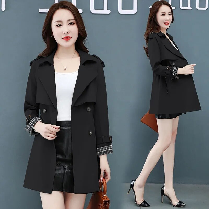 Trenčmētelis sievietēm 2022. gada rudens ikdienišķa sieviešu kārtas divrindu mēteļi, gari trenji Eleganti gari eleganti sieviešu virsdrēbes, vējjaka