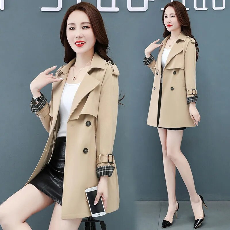 Trenčmētelis sievietēm 2022. gada rudens ikdienišķa sieviešu kārtas divrindu mēteļi, gari trenji Eleganti gari eleganti sieviešu virsdrēbes, vējjaka