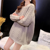 Vintage lielizmēra trikotāžas sieviešu džemperis ziema rudens silts vienkrāsains džemperis džemperis O veida kakla izgriezumā, gari biezi brīvi džemperi sievietēm