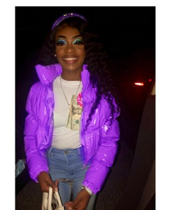 Μόδα Χαριτωμένα Γυναικεία Φωτεινό PU Ροζ Πουφερ Μπουφάν Χειμερινό Ζεστά Παλτό Φούσκα Γυαλιστερά δερμάτινα πάρκα με φερμουάρ Cropped Μπουφάν Πάρκα