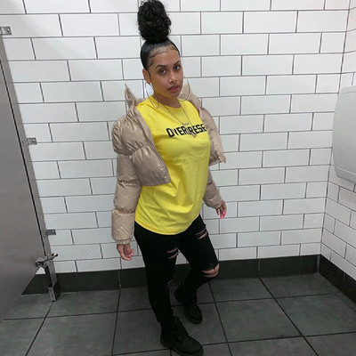 Μόδα Χαριτωμένα Γυναικεία Φωτεινό PU Ροζ Πουφερ Μπουφάν Χειμερινό Ζεστά Παλτό Φούσκα Γυαλιστερά δερμάτινα πάρκα με φερμουάρ Cropped Μπουφάν Πάρκα