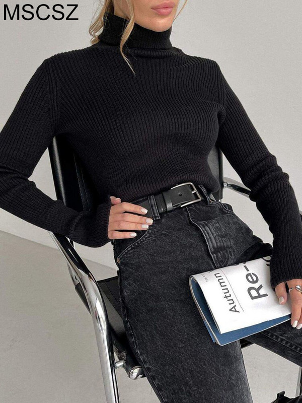 2022 Ζεστό γυναικείο πουλόβερ με ζιβάγκο Φθινοπωρινό χειμερινό μακρυμάνικο μπλουζάκι πλεκτό πουλόβερ Βασικό μασίφ πουλόβερ μαύρο