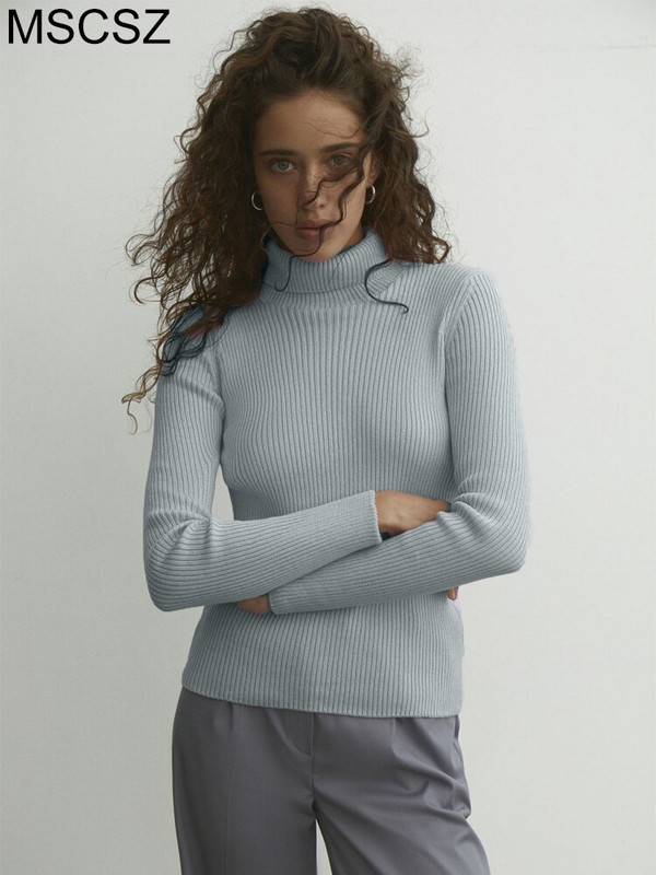 2022 Ζεστό γυναικείο πουλόβερ με ζιβάγκο Φθινοπωρινό χειμερινό μακρυμάνικο μπλουζάκι πλεκτό πουλόβερ Βασικό μασίφ πουλόβερ μαύρο