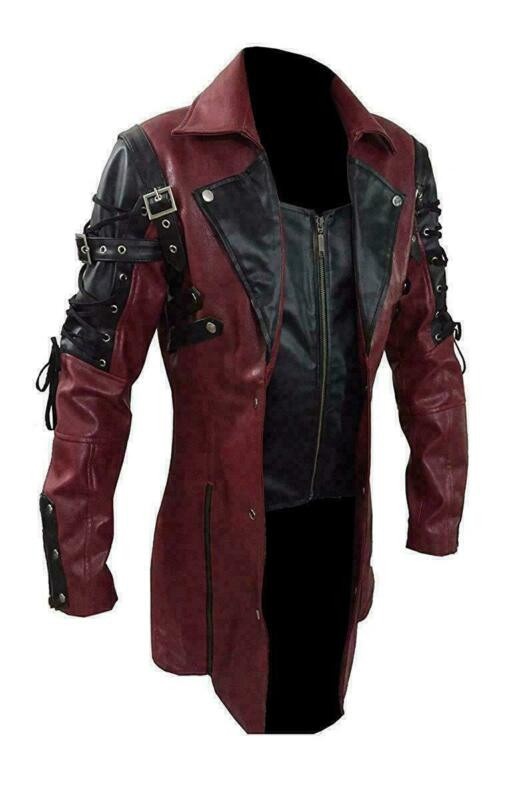 Ανδρική τάση μόδας European Size Casual Steampunk Gothic Gothic Trench Coat Δερμάτινο Καφέ Παλτό Μονόχρωμο Μπουφάν υπερμεγέθη