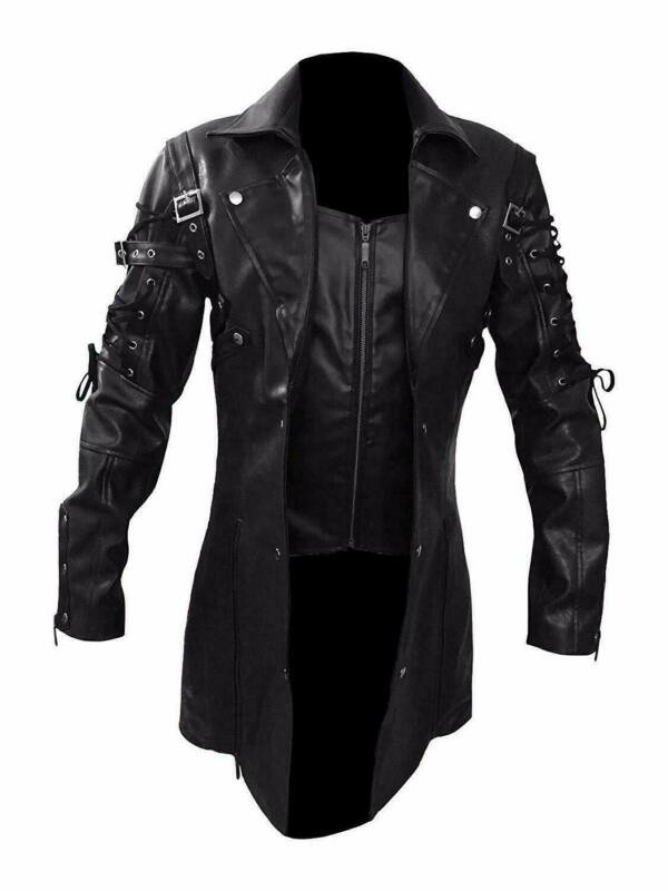 Ανδρική τάση μόδας European Size Casual Steampunk Gothic Gothic Trench Coat Δερμάτινο Καφέ Παλτό Μονόχρωμο Μπουφάν υπερμεγέθη