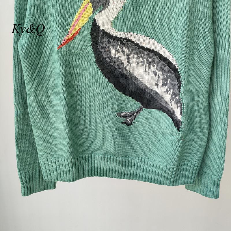 2022. gada rudens jauns, izšūts Animal Bird žakarda trikotāžas sieviešu tops Elegantais O veida kakla izgriezuma vilnas džemperis ar garām piedurknēm