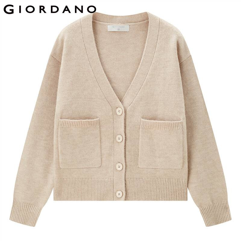 Giordano Γυναικεία Πουλόβερ Χοντρές διπλές τσέπες με λαιμόκοψη σε σχήμα V Ζακέτα πλάτης 5 βελονιάς 05352852