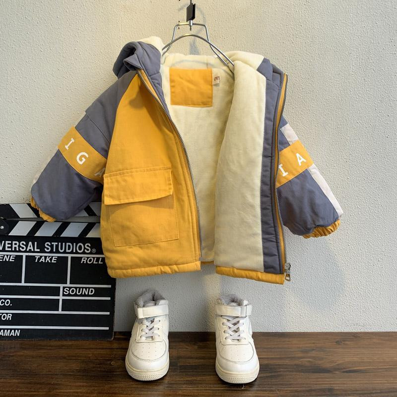 2-9 gadi zēniem ziemas jaka ar kapuci bērniem ārdrēbju mazuļu zēnu ar kokvilnas polsterējumu un samta apdruku jaka zēnu drēbēm