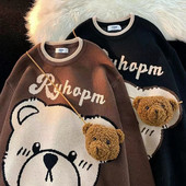 Japāņu slinks stils Retro jauks multfilma Lāču džemperis Vīrieši Sievietēm Rudens Ziemas Modeļi Vintage Rietumu stila Pāris Kintētas drēbes