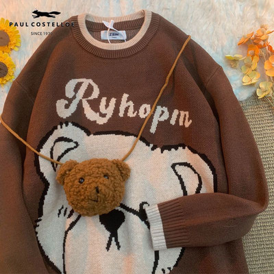 Japāņu slinks stils Retro jauks multfilma Lāču džemperis Vīrieši Sievietēm Rudens Ziemas Modeļi Vintage Rietumu stila Pāris Kintētas drēbes