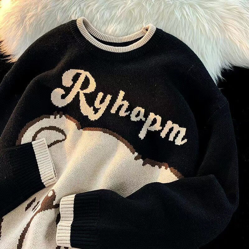 Japāņu slinks stils Retro jauks multfilma Lāču džemperis Vīrieši Sievietēm Rudens Ziemas Modeļi Vintage Rietumu stila Pāris Kintētas drēbes