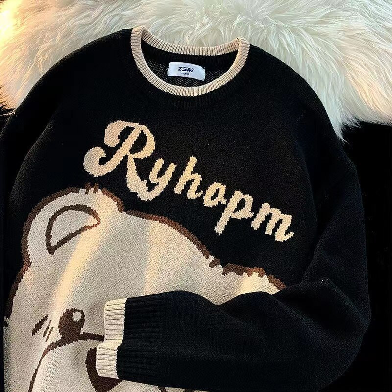 Japāņu slinks stils Retro jauks multfilma Lāču džemperis Vīrieši Sievietēm Rudens Ziemas Modeļi Vintage Rietumu stila Pāris Kintētas drēbes