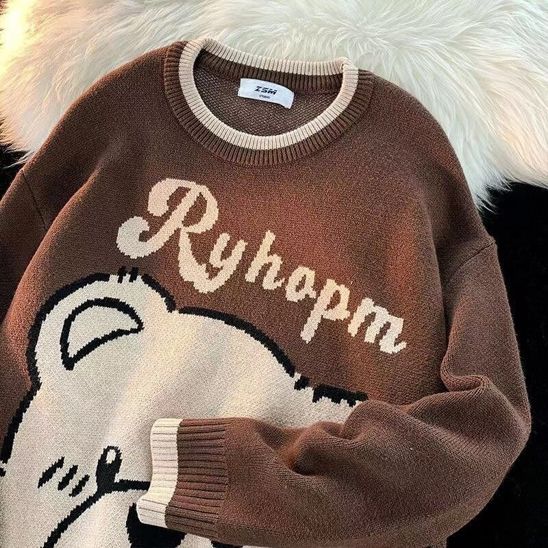 Japāņu slinks stils Retro jauks multfilma Lāču džemperis Vīrieši Sievietēm Rudens Ziemas Modeļi Vintage Rietumu stila Pāris Kintētas drēbes