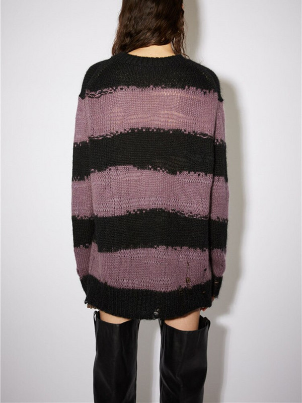 Brīvi cauruļu svītru džemperis Sieviešu vilnas mohēras maisījumi sievietēm ar garām piedurknēm trikotāžas džemperis O veida kakla džemperis, 2022. gada agrs rudens