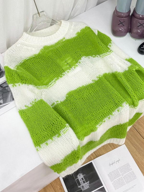 Brīvi cauruļu svītru džemperis Sieviešu vilnas mohēras maisījumi sievietēm ar garām piedurknēm trikotāžas džemperis O veida kakla džemperis, 2022. gada agrs rudens