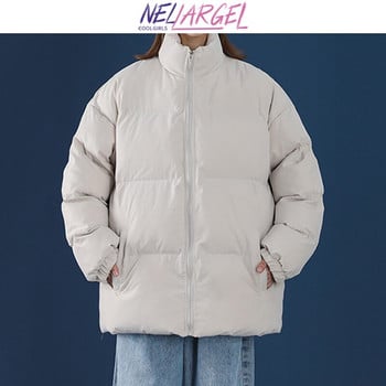 NELLARGEL Γυναικείο Χειμερινό Harajuku Puffer Jacket Parkas 2022 Γυναικείο χοντρό πολύχρωμο κορεάτικο παλτό με φούσκα για κορίτσι μαύρο μπουφάν