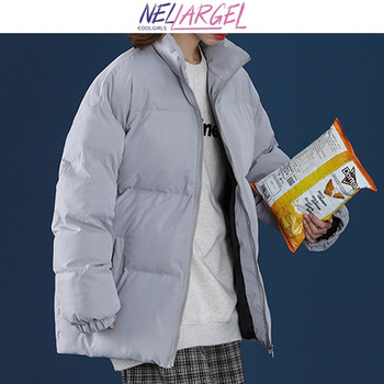 NELLARGEL Γυναικείο Χειμερινό Harajuku Puffer Jacket Parkas 2022 Γυναικείο χοντρό πολύχρωμο κορεάτικο παλτό με φούσκα για κορίτσι μαύρο μπουφάν