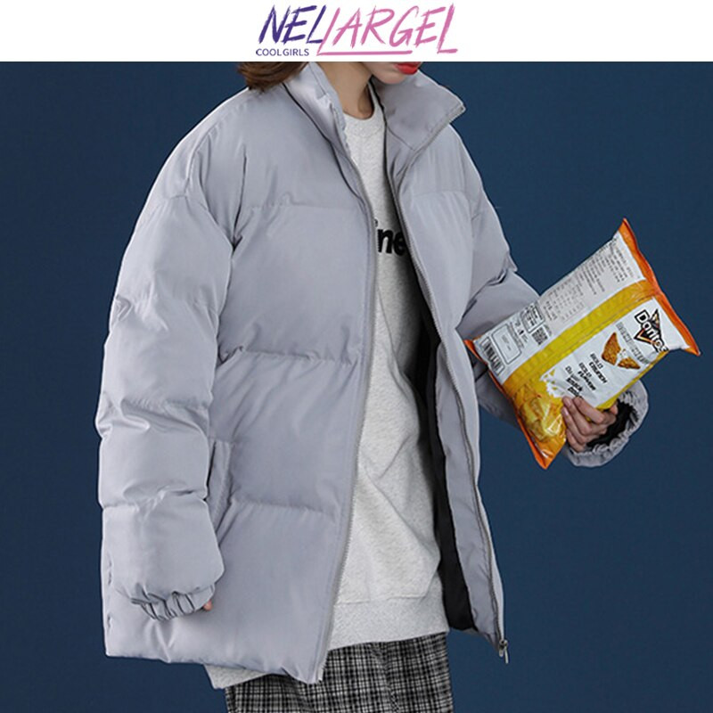 NELLARGEL Γυναικείο Χειμερινό Harajuku Puffer Jacket Parkas 2022 Γυναικείο χοντρό πολύχρωμο κορεάτικο παλτό με φούσκα για κορίτσι μαύρο μπουφάν