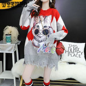 Φόρεμα πουλόβερ με φούντα με στάμπα κινουμένων σχεδίων για γυναικεία χαλαρά casual φθινοπωρινά και χειμερινά πουλόβερ χονδρικής