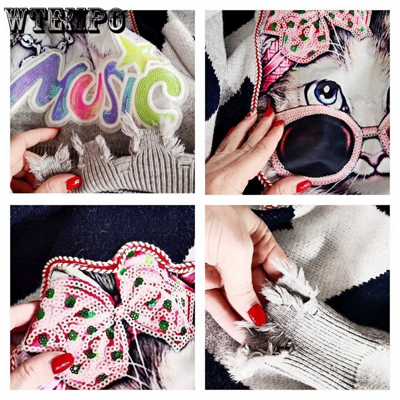 Φόρεμα πουλόβερ με φούντα με στάμπα κινουμένων σχεδίων για γυναικεία χαλαρά casual φθινοπωρινά και χειμερινά πουλόβερ χονδρικής