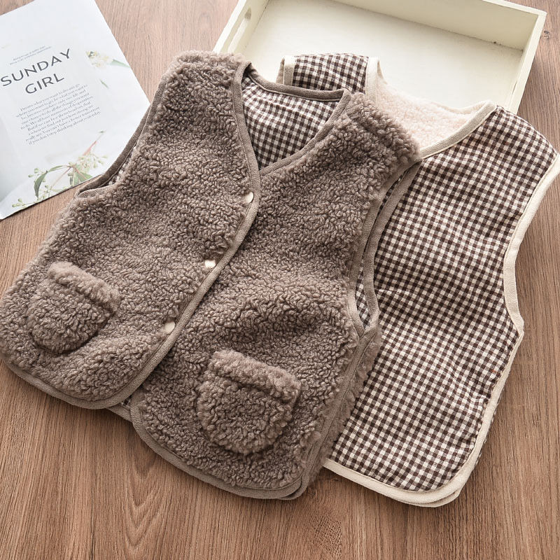 Γιλέκα για αγόρια και κορίτσια, μπουφάν παιδικών ρούχων, παιδικά γιλέκα, διπλό στρώμα αρνιού κασμίρι μωρό P5824, ανοιξιάτικο και φθινοπωρινό