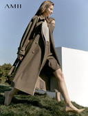 Amii Minimalism rudens modes tranšejas sievietēm savārstījums dubultrindas ar jostu Outwear Anglijas stila trenčs 12270055