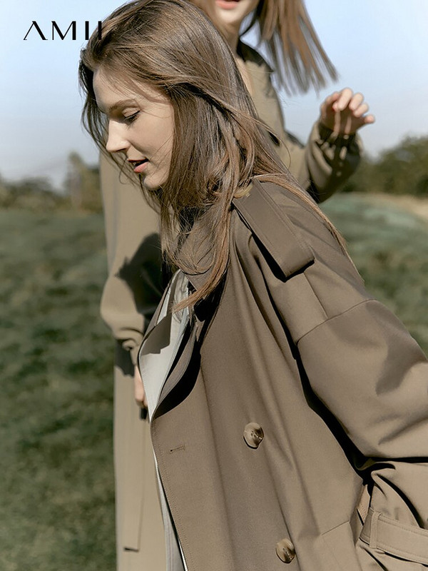 Amii Minimalistički jesenski modni trenčevi za žene Patchwork dvoredno kopčanje s remenom Gornja odjeća u engleskom stilu Trenč kaput 12270055