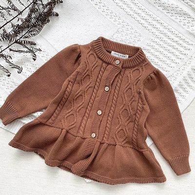 Jesenski kaput za djevojčice Dječji pulover Pleteni kardigani za malu djecu Retro pletenina za novorođenčad Pamučna dječja jakna dugih rukava Gornji pulover