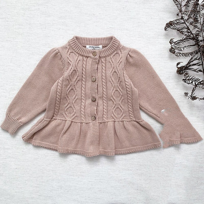 Jesenski kaput za djevojčice Dječji pulover Pleteni kardigani za malu djecu Retro pletenina za novorođenčad Pamučna dječja jakna dugih rukava Gornji pulover