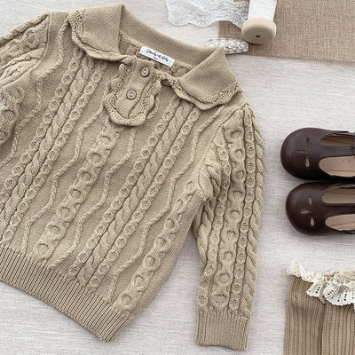 Jesenski kaput za djevojčice Dječji pulover Pleteni kardigani za malu djecu Retro pletenina za novorođenčad Pamučna dječja jakna dugih rukava Gornji pulover
