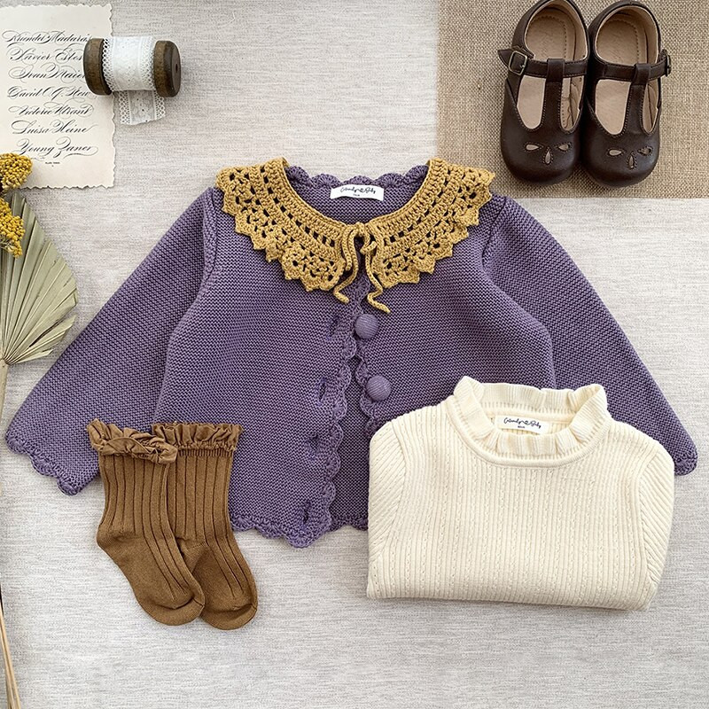Jesenski kaput za djevojčice Dječji pulover Pleteni kardigani za malu djecu Retro pletenina za novorođenčad Pamučna dječja jakna dugih rukava Gornji pulover