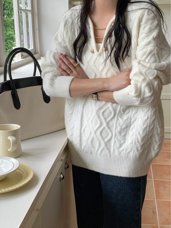 Πλεκτά πουλόβερ με λαιμόκοψη σε σχήμα V Γυναικεία φθινοπωρινά χειμωνιάτικα πουλόβερ κορεατικής μόδας Υπερμεγέθη casual χαλαρά απλές μπλούζες Lazy Jumper Γυναικεία
