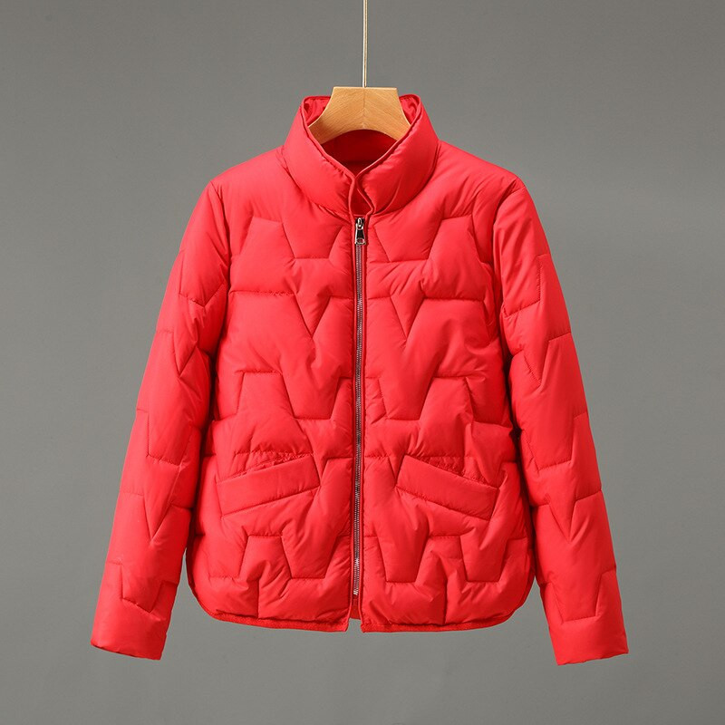 2022. gada jauna ziemas, gaiša dūnu polsterēta jaka Sieviešu īsa stila vienkārša apkakle, moderna polsterēta jaka ikdienas lietošanai