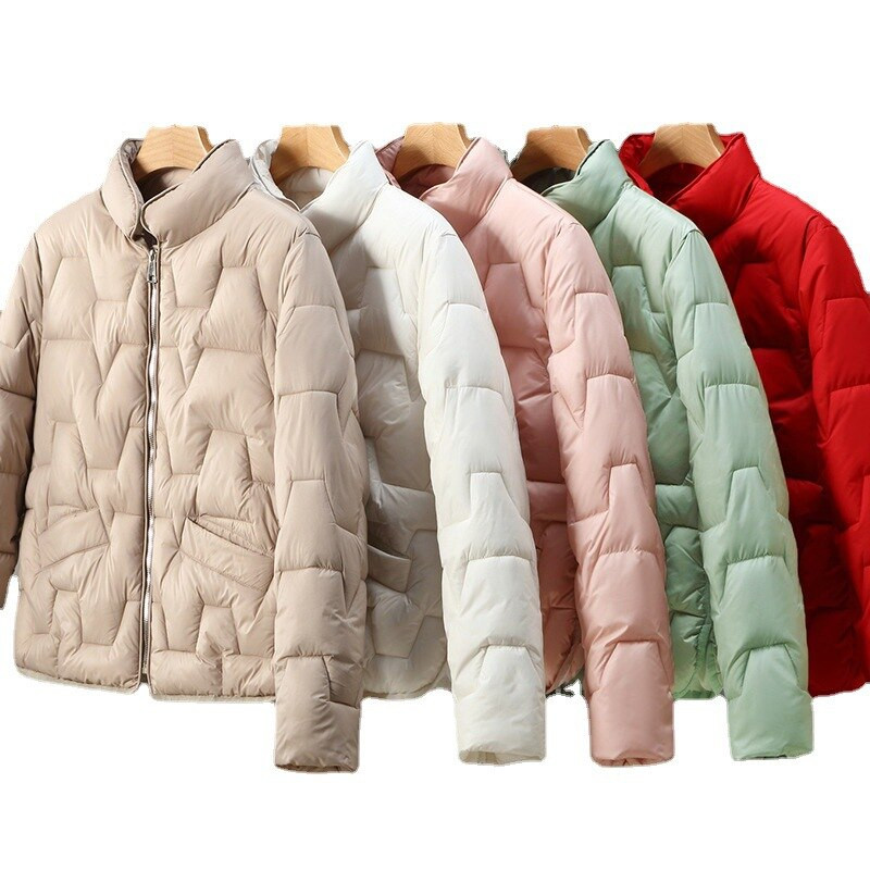 2022. gada jauna ziemas, gaiša dūnu polsterēta jaka Sieviešu īsa stila vienkārša apkakle, moderna polsterēta jaka ikdienas lietošanai