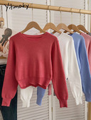 Yitimoky κόκκινο πλεκτό πουλόβερ γυναικείο πουλόβερ με μακρυμάνικο κορυφαία κορεάτικη μόδα Y2k Ρούχα Φθινόπωρο Χειμώνας 2022 Vintage O-Neck