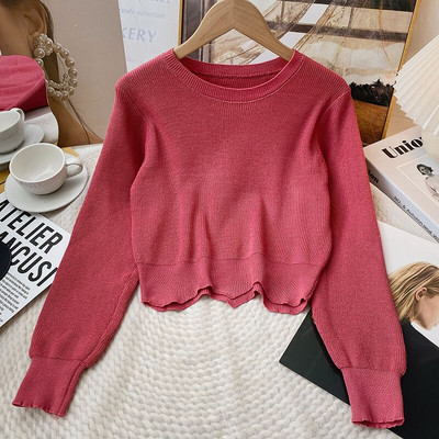 Yitimoky κόκκινο πλεκτό πουλόβερ γυναικείο πουλόβερ με μακρυμάνικο κορυφαία κορεάτικη μόδα Y2k Ρούχα Φθινόπωρο Χειμώνας 2022 Vintage O-Neck
