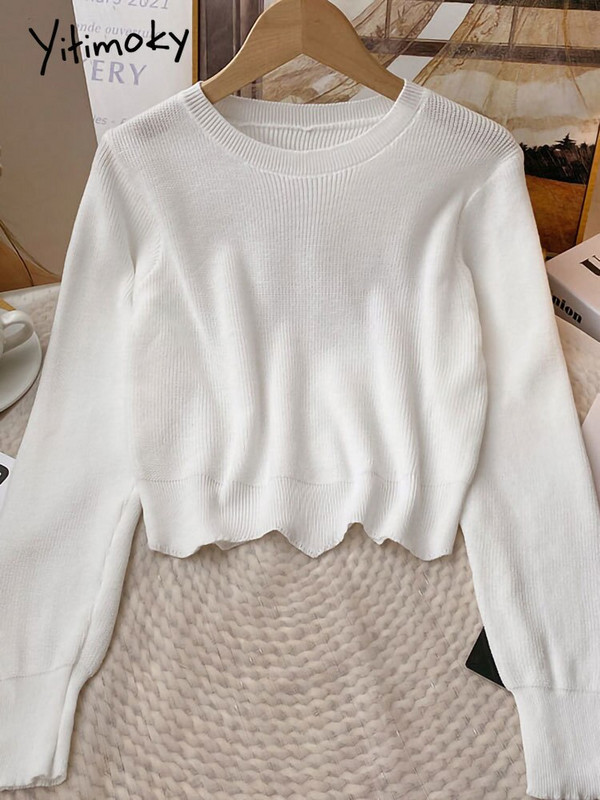 Yitimoky κόκκινο πλεκτό πουλόβερ γυναικείο πουλόβερ με μακρυμάνικο κορυφαία κορεάτικη μόδα Y2k Ρούχα Φθινόπωρο Χειμώνας 2022 Vintage O-Neck