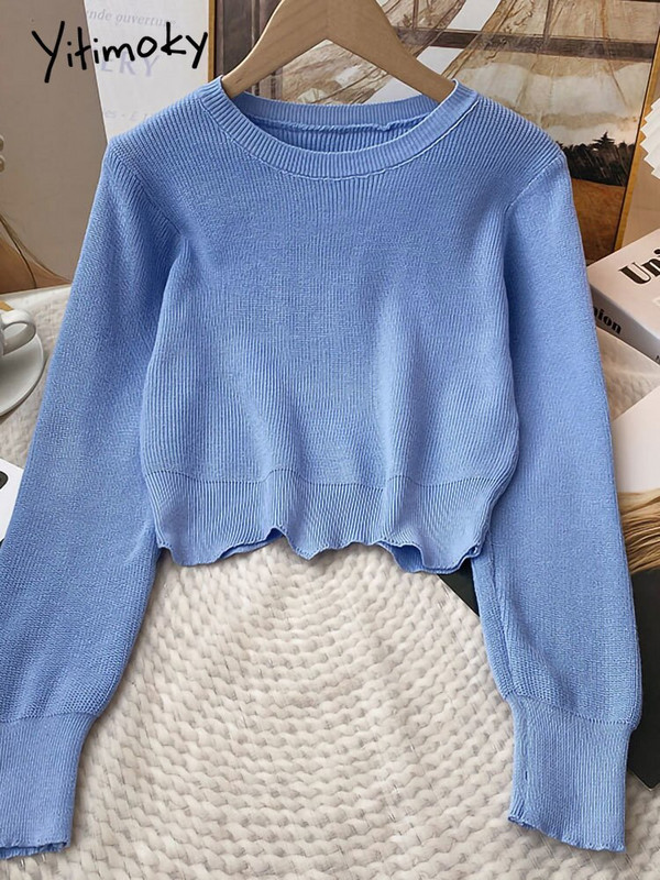 Yitimoky κόκκινο πλεκτό πουλόβερ γυναικείο πουλόβερ με μακρυμάνικο κορυφαία κορεάτικη μόδα Y2k Ρούχα Φθινόπωρο Χειμώνας 2022 Vintage O-Neck