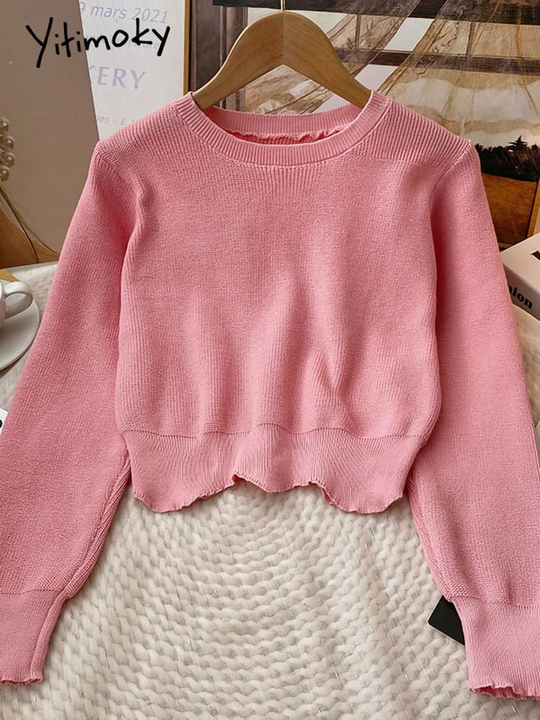 Yitimoky κόκκινο πλεκτό πουλόβερ γυναικείο πουλόβερ με μακρυμάνικο κορυφαία κορεάτικη μόδα Y2k Ρούχα Φθινόπωρο Χειμώνας 2022 Vintage O-Neck