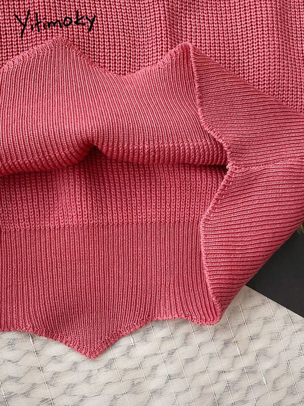 Yitimoky κόκκινο πλεκτό πουλόβερ γυναικείο πουλόβερ με μακρυμάνικο κορυφαία κορεάτικη μόδα Y2k Ρούχα Φθινόπωρο Χειμώνας 2022 Vintage O-Neck