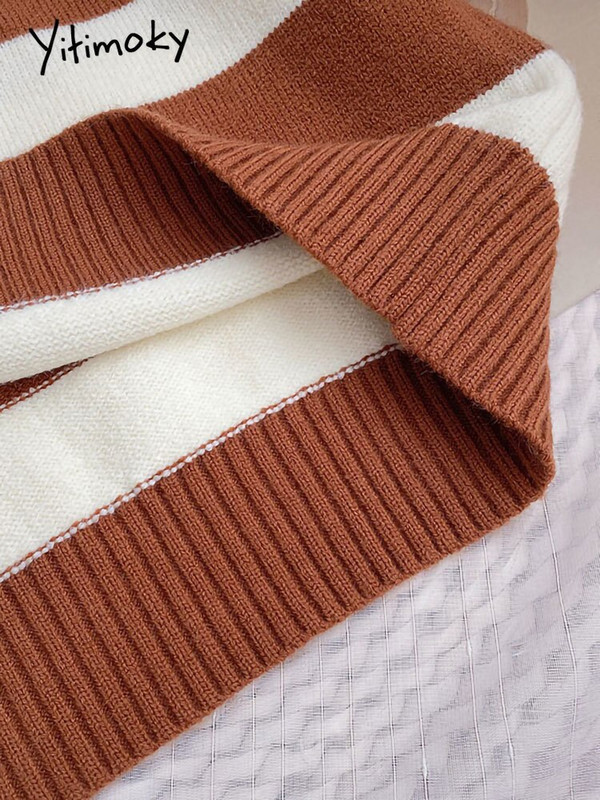 Yitimoky veliki pulover sa spojenim prugama Ženski džemper vintage pleteni modni kratki rukavi jesen zima 2022.
