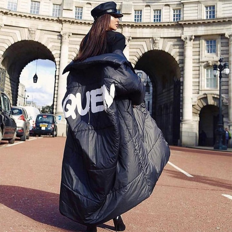 Prevelika debela pamučna parka Queen King Ženska topla jakna Zimski kaput s printom Elegantna modna pamučna podstavljena jakna za žene