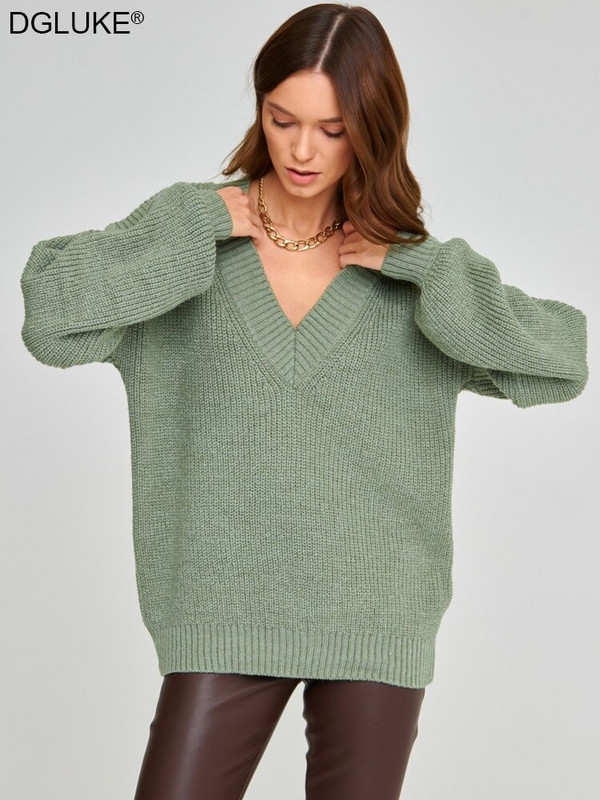 Ziemas rudens sieviešu džemperis Modes V veida kakla trikotāžas džemperis Lielizmēra Biezs Silts Džemperis Vintage Pulovers Džemperi