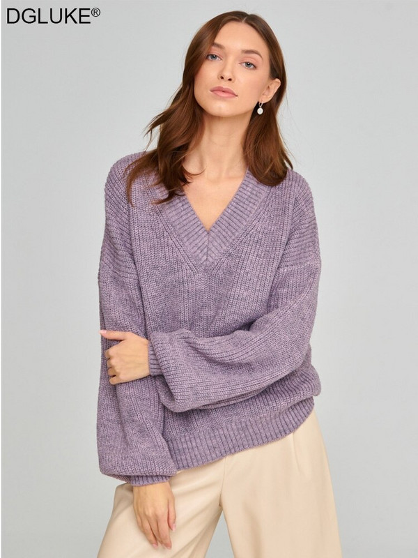 Ziemas rudens sieviešu džemperis Modes V veida kakla trikotāžas džemperis Lielizmēra Biezs Silts Džemperis Vintage Pulovers Džemperi